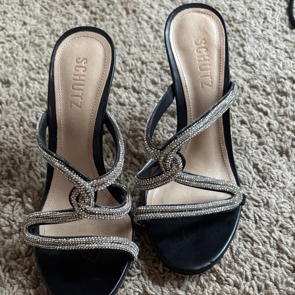 SCHUTZ Black and Silver Strappy Heels
